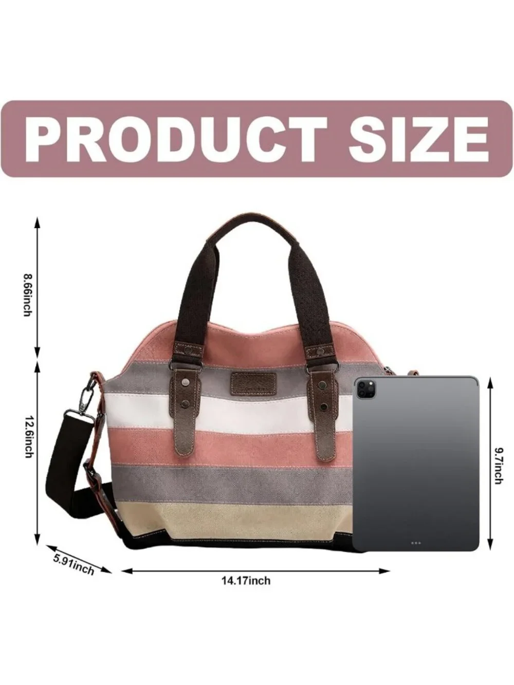 Multicolor Striped Canvas Messenger Bag, Stylish Crossbody Purse with Pockets